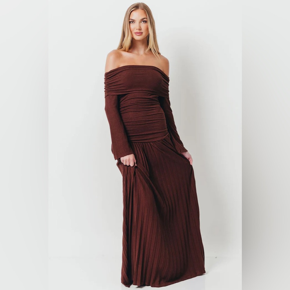 Worth Collective Lennox Long Sleeve Maxi Dress NWT Brown Maternity Friendly